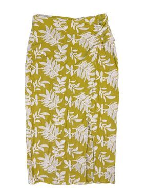 Zara Yellow Tropical Leaf Sarong Midi Skirt Faux Wrap Resort Size Small